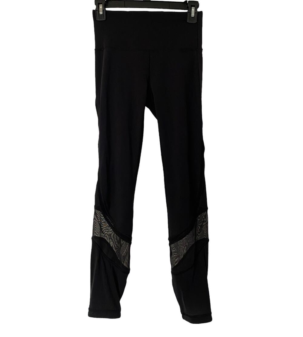 Lululemon Black High Rise Mesh Detailing Leggings Hidden Waist Pocket Size 4